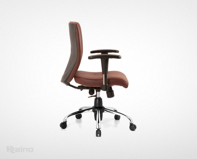 صندلی اداری راینو J510B از نمای کنار رنگ قهوه‌ای